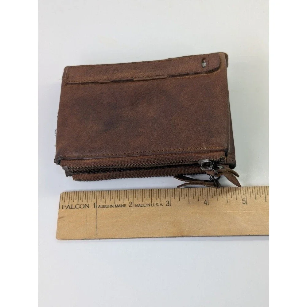 GEBI Product Genuine Leather Bifold Zip Around Wallet Brown Distressed Card...